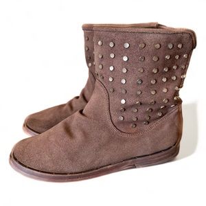 Beek Junco Brown Suede  Studded Leather Slouch Booties Women’s Size 8.5